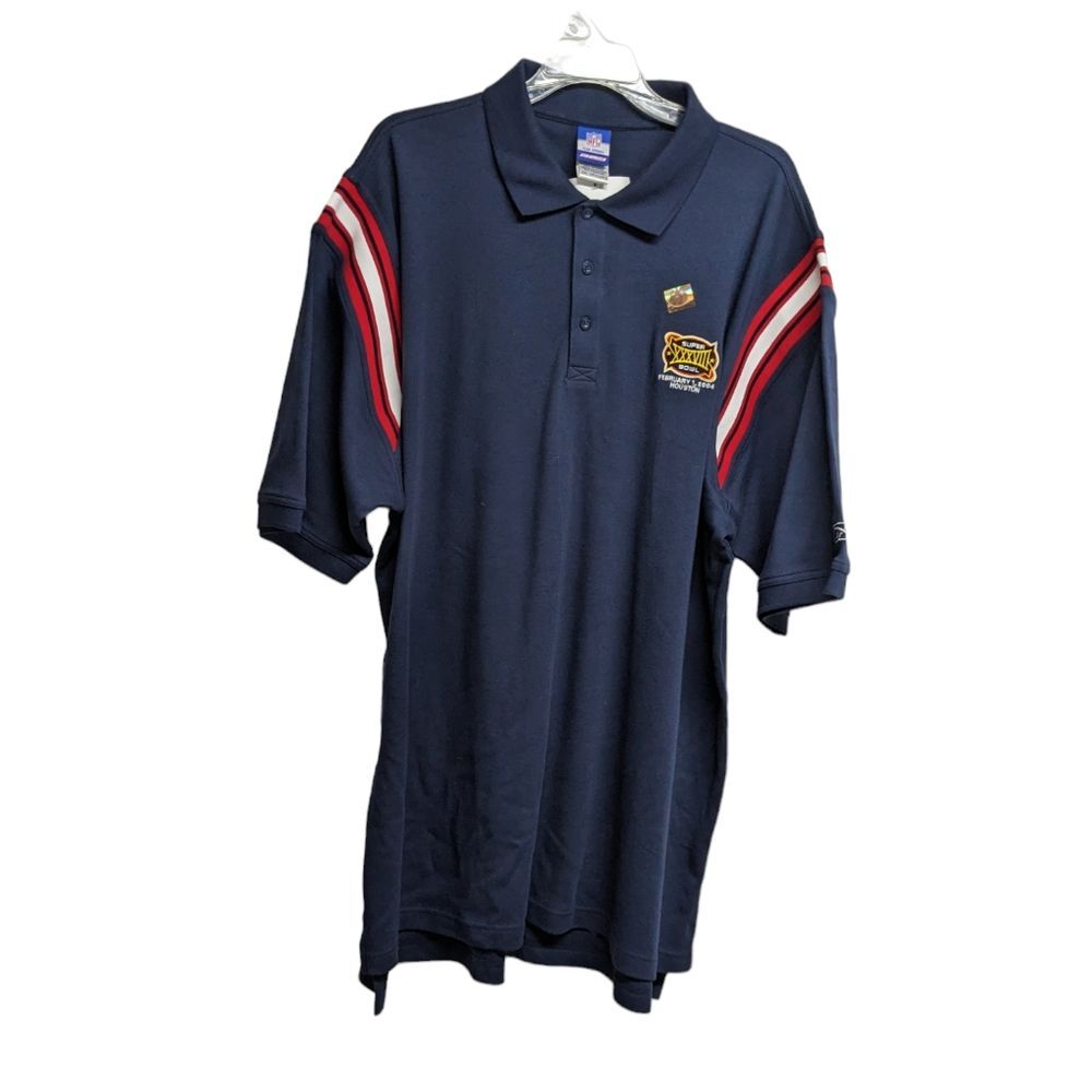 NFL Reebok Polo Men 2XLarge Super Bowl XXXVIII Houston 2004 Navy Blue 2XL *NEW*